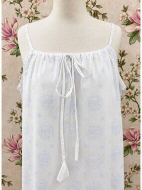SoieRose Blue Floral White 100% Cotton Victorian Cottagecore Nightgown SR-1298
